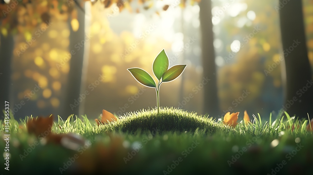 Poster sprouting plant in sunlit forest glade embracing new growth : generative ai
