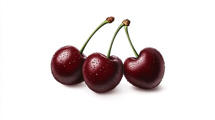 Freshly Washed Juicy Cherries with Drops of Water Isolated on Clean White Background : Generative AI