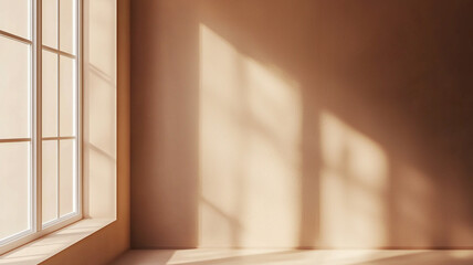 Obraz premium Sunlit Room Corner Beige Wall Window Light Interior Design