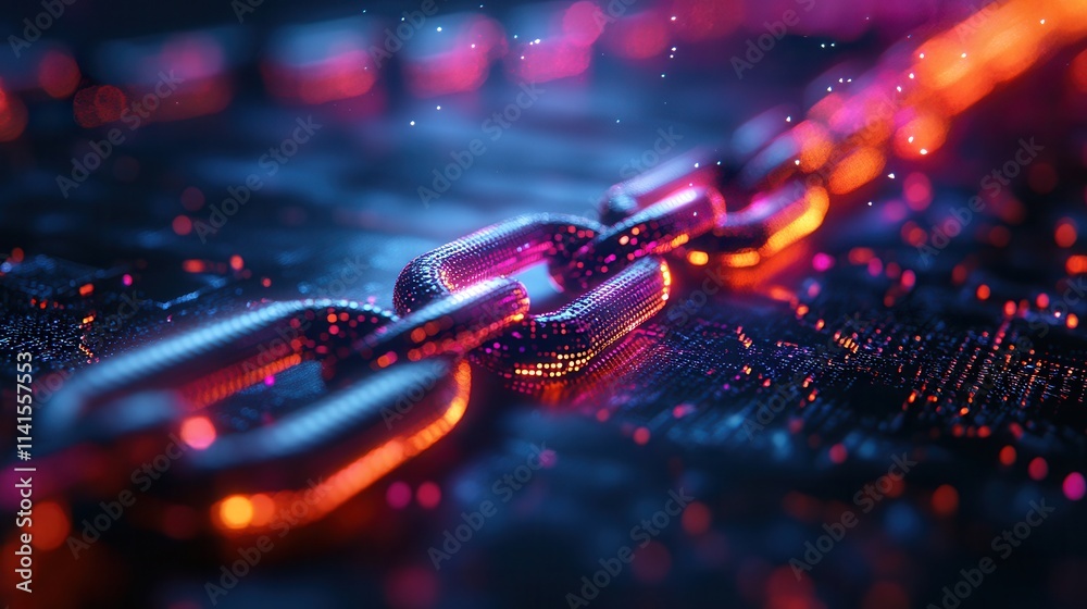Poster a vibrant, digital representation of a glowing chain link, symbolizing connection and strength again