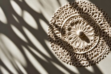 Obraz premium Minimalistic white circular pattern with intricate shadows for modern interior design