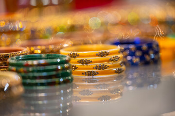 Colorful Bangles on display on local shop for women.