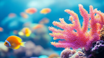 Fototapeta premium Colorful Coral and Fish in Lush Underwater Ecosystem on Vibrant Ocean Floor : Generative AI