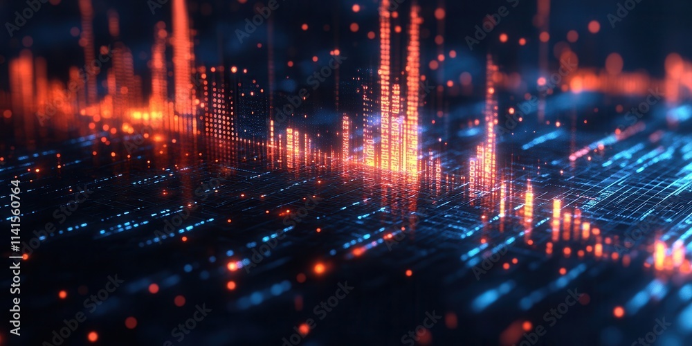 Aufkleber A vibrant visualization of sound waves and data, featuring dynamic lines and glowing colors, creating a futuristic digital landscape.