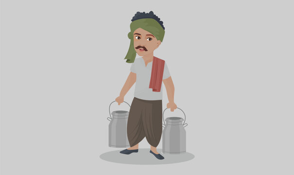 Milkman holding milk containers in both hands, Vector graphic illustration