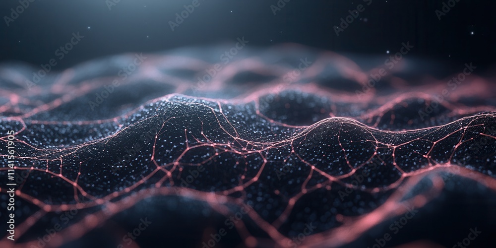 Aufkleber A close-up, abstract representation of a textured surface with glowing particles and wave-like patterns, evoking a sense of depth and digital aesthetics.