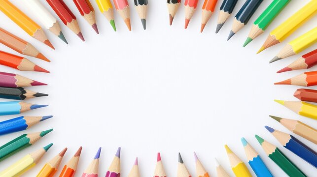Creative homeschooling environment with colorful pencils in circular arrangement - Powered by Adobe