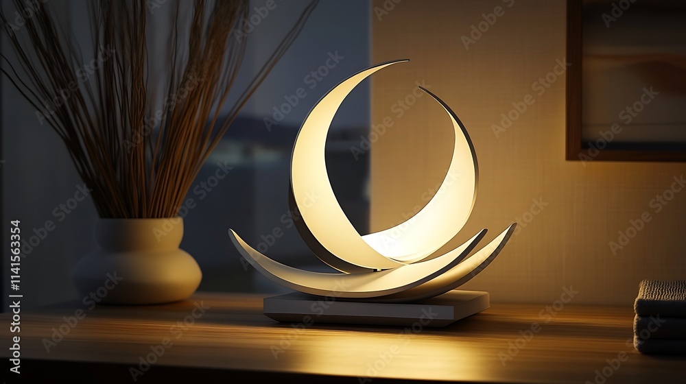 Poster contemporary artistic table lamp setting decorative ambiance in modern living spaces : generative ai