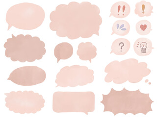 吹き出し：淡いピンクベージュの手描きフキダシのセット