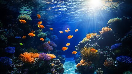 Fototapeta premium Underwater Paradise with Colorful Coral Reefs and Sunlit Ocean Surface : Generative AI