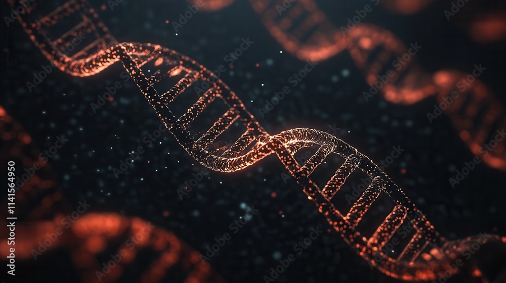 Poster A close-up of a shimmering DNA strand, emphasizing the intricate design and structure in a dark, sparkling background.