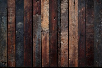 Fototapeta premium Dark rustic wooden plank background with aged textures, perfect for branding, product photography, or vintage-themed design projects 