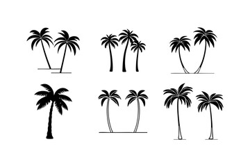 Minimalist Black Palm Tree Silhouette with Intricate Leaves and Trunks