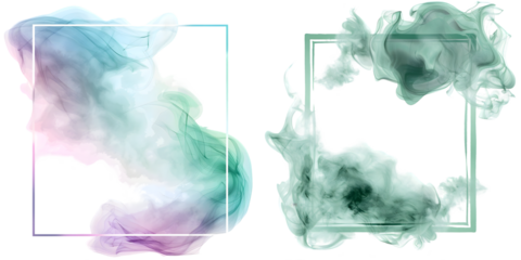 Free Green Abstract Colorful Smoke Pastel Watercolor Square Hologram Transparent Clipart Text Box Smoke Frame. Generative AI.