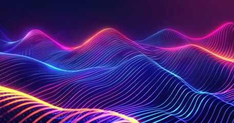 Obraz premium Abstract wave patterns with vibrant neon colors creating a dynamic visual effect.