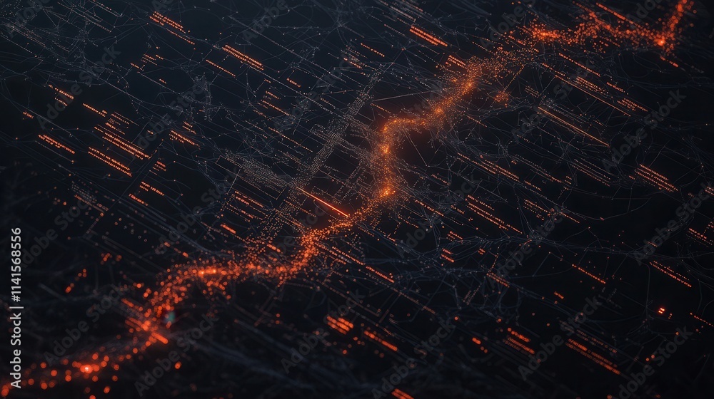 Poster a dynamic visual of glowing orange lines against a dark background, resembling lava or flowing energ