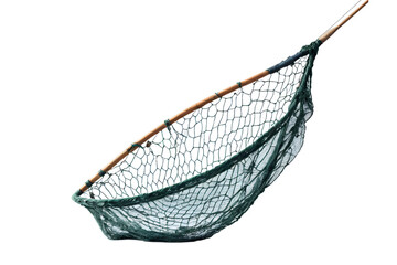 Obraz premium Worn Fishing Net with Wooden Frame Isolated on Transparent Background