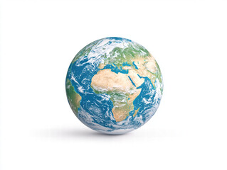 Fototapeta premium Earth globe isolated on white background, showcasing continents and oceans. This represents beauty of our planet and its diverse geography, inspiring sense of wonder and exploration