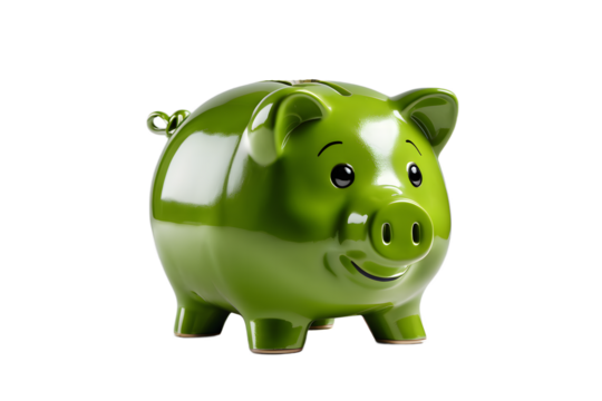 Shiny Green Piggy Bank with Transparent Background