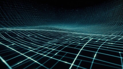 Futuristic Grid Structure with Glowing Lines and Dark Background