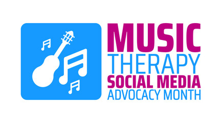 Music Therapy Social Media Advocacy Month background banner or poster design template. observed every year in January. Holiday concept. Use to any Template, card, poster, placard, template.