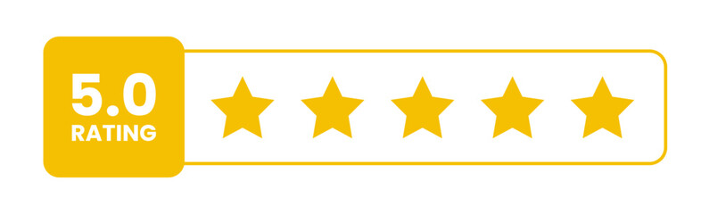 5 star rating in gold color isolated. Stars in modern simple flat style vector