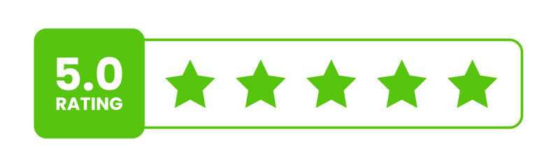 5 star rating in green color isolated. Stars in modern simple flat style vector