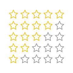 1 to 5 star rating in gold and gray color isolated. Stars in modern simple flat style vector