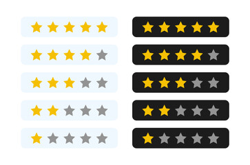 1 to 5 star rating in gold and gray color isolated. Stars in modern simple flat style vector