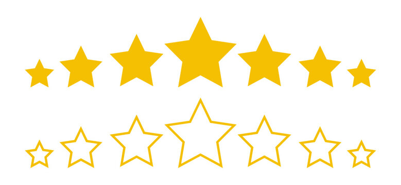 5 star rating in gold and gold outline isolated. Stars in modern simple flat style vector