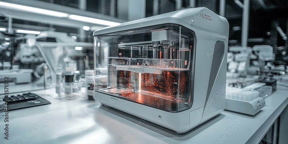 Aufkleber a modern lab device featuring transparent sections, showcasing its internal components, set against 