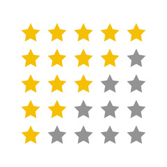 1 to 5 star rating in gold and gray color isolated. Stars in modern simple flat style vector