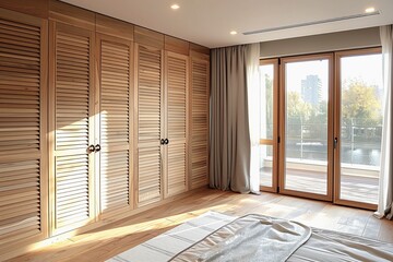 Large wooden wardrobe in the bedroom