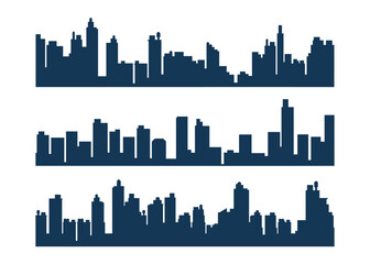 Fototapeta premium City Silhouette. Skyline collection. Set of blue city silhouette. Night town skyline icons. Flat style. Modern urban landscape. Outline skyscrapers isolated on a white background. vector illustration.