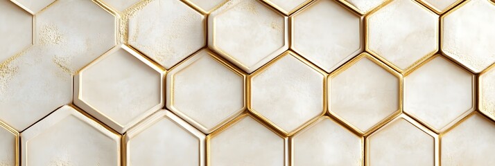 A subtle honeycomb pattern in soft gold on a light beige background for a clean and structured look.