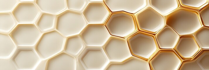 A subtle honeycomb pattern in soft gold on a light beige background for a clean and structured look.