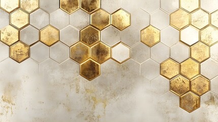 A subtle honeycomb pattern in soft gold on a light beige background for a clean and structured look.
