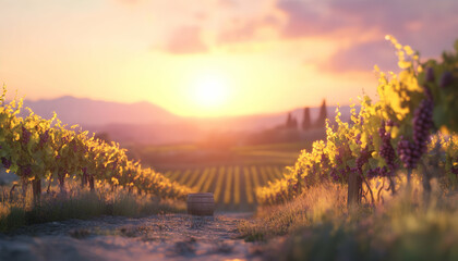 Sunset Vineyard 3D Illustration: Golden Hour Grapes