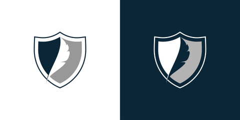 Shield and feather combination logo, kingdom logo, fighter logo