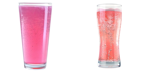 Glass of pink soda soft drink isolated on a white background. Generative AI.