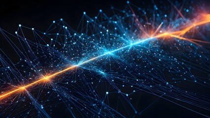 Obraz premium Using lines, nodes, and glowing particles to express information processing and visualize the interaction between quantum computing and AI.