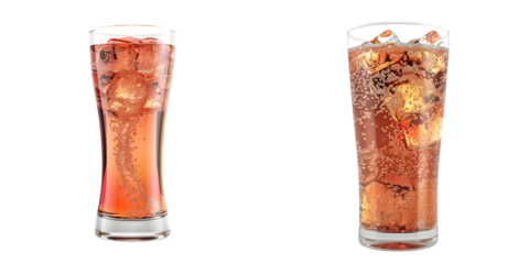 Glass of pink soda soft drink isolated on a white background. Generative AI.