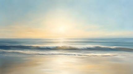 A soft-focus ocean horizon with golden sunlight reflecting off the waves, blending into a blue sky.