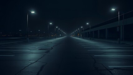 Night's empty hush, a shopping center's still car park.