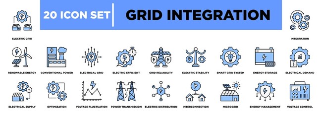 Grid Integration Icon Set Blue Black