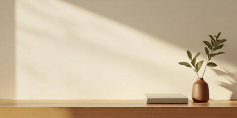 Clean and minimal interior decor with natural light and a small plant