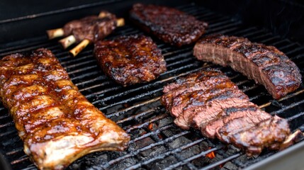 Summer barbecue grilling delicious meat for outdoor feasts and get-togethers