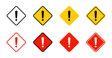 Attention warning icon set collection in flat design. Caution sign symbol