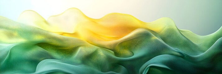 A smooth digital mesh of overlapping semi-transparent layers in green and yellow tones
