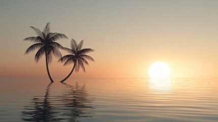 Tranquil tropical island sunset with reflections on calm water